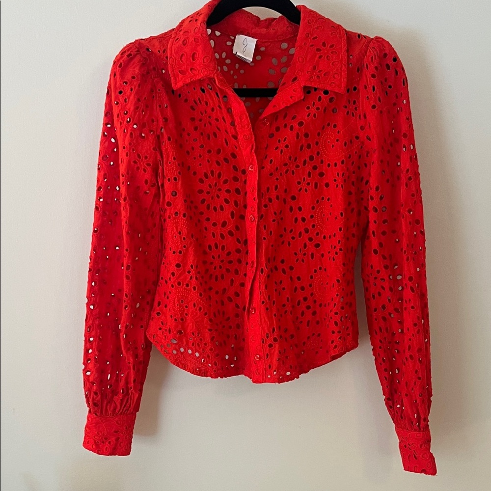 Joie Red Eyelet Lace Blouse